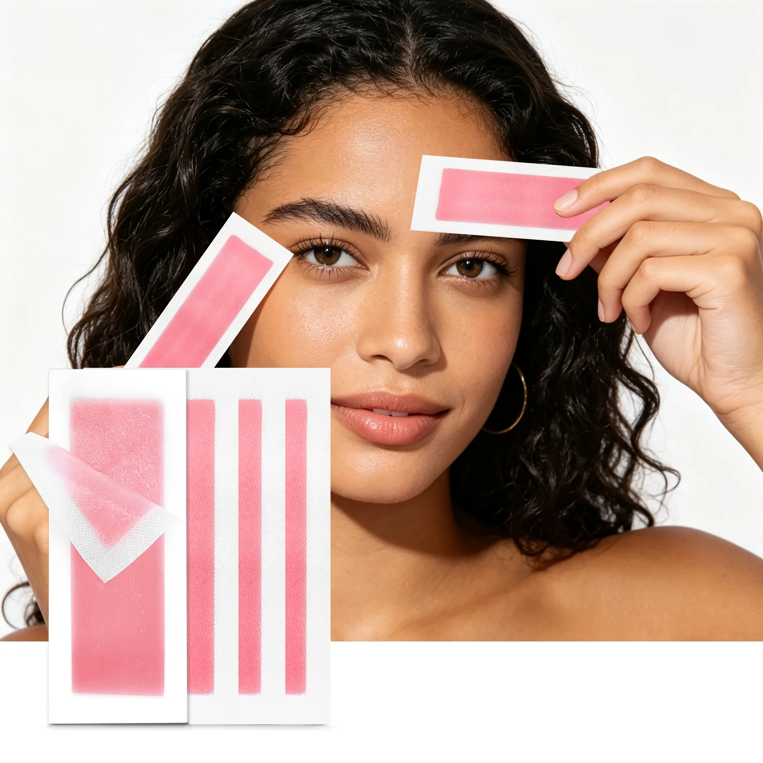 10 pieces of hair removal wax strips, hair removal cream paper, cold wax strip paper, suitable for pink hair removal paper on the face, neck, arms, and legs