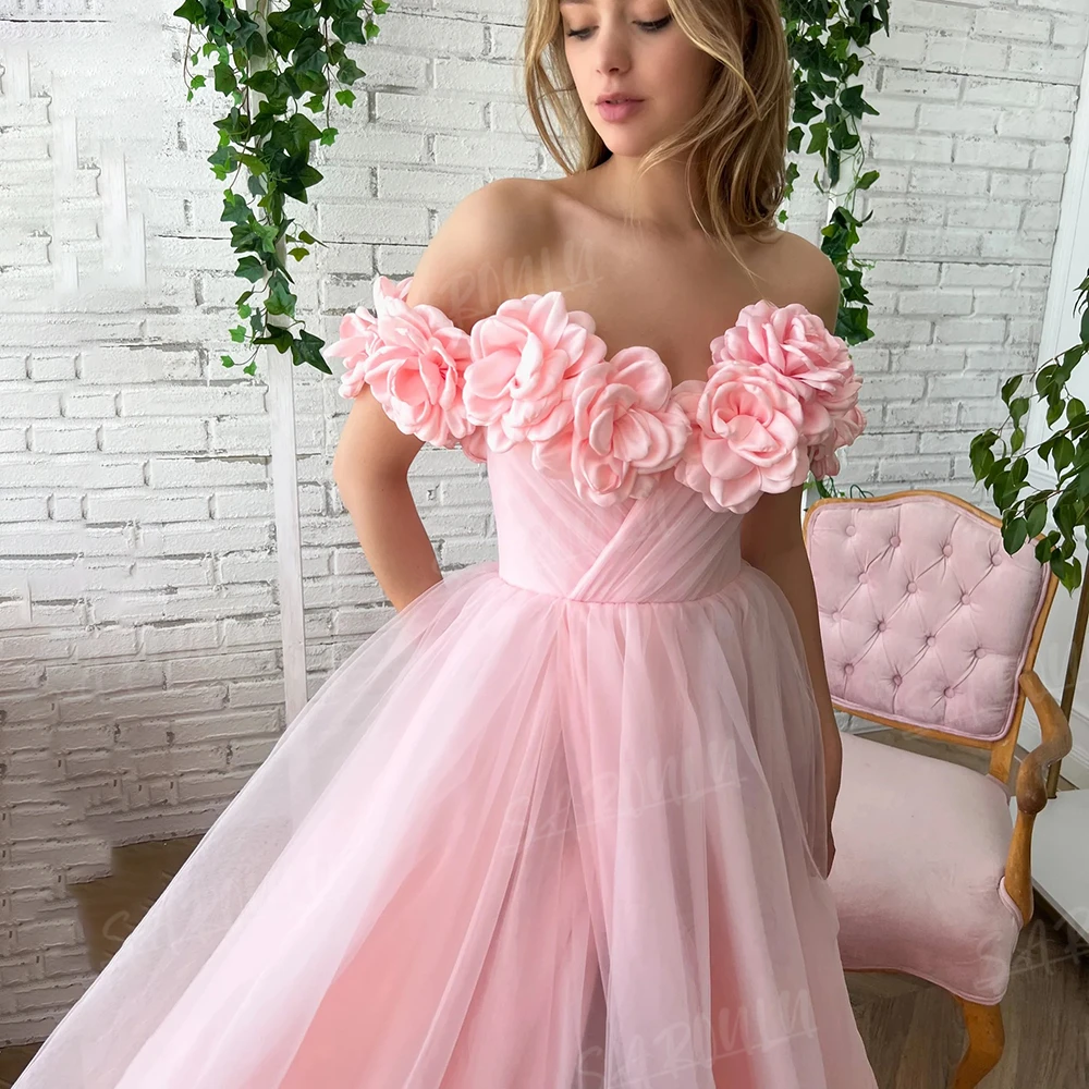 Robe de mariée A-ligne en organza à fleurs 3D, rose, hors de l'initiative, fente haute, robe de patients pour la mariée, soirée