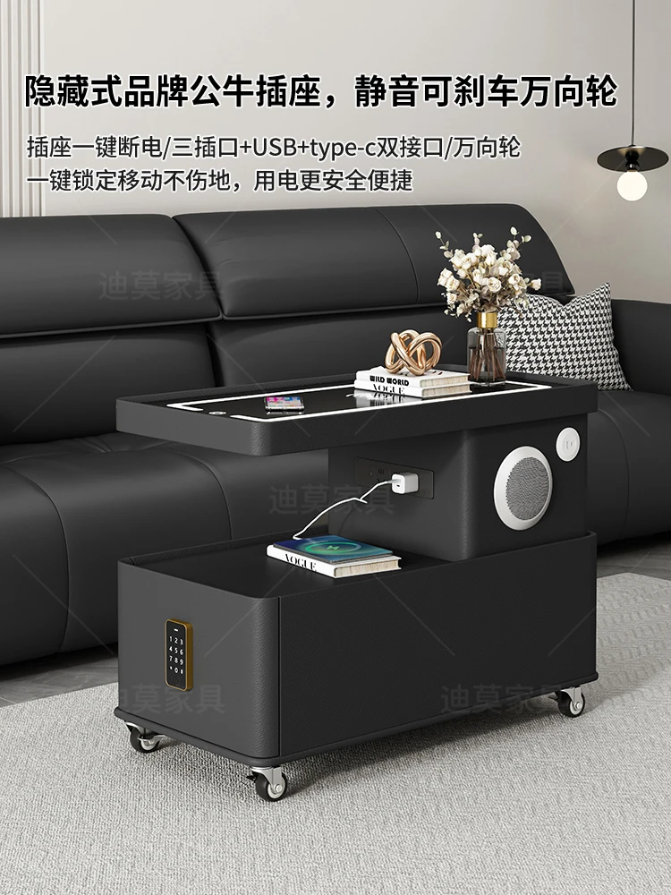 

Movable coffee table small apartment modern simple side cabinet light luxury living room Italian minimalist new sofa side cart