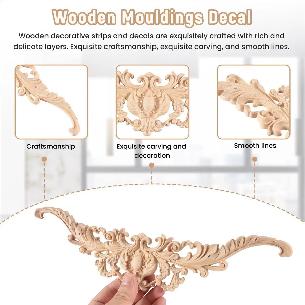 Oct Sale Vintage Plant Wood Carved Corner Applique Decorate Frame Cabinet Fireplace Door Furniture Decorative Wooden Figurines