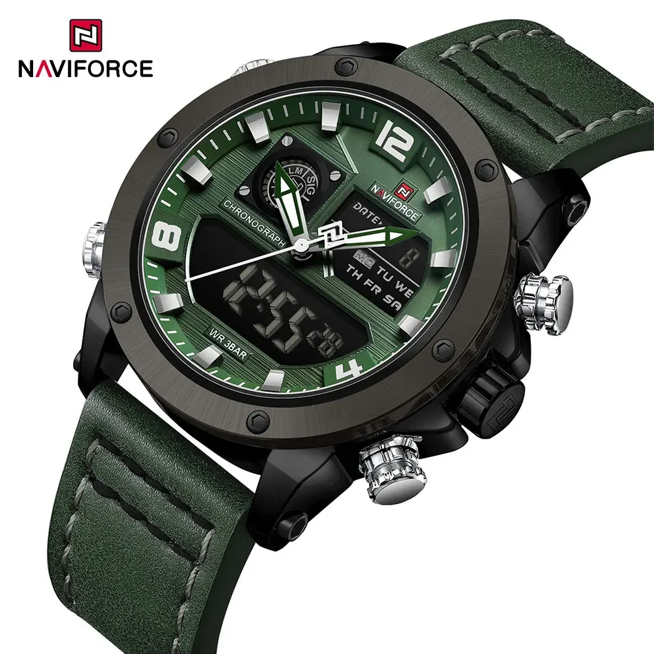 NAVIFORCE NF9236 Digital Mens Military Waterproof Watch Dual Display Quartz Sports  Luminous High Quality Wristwatch