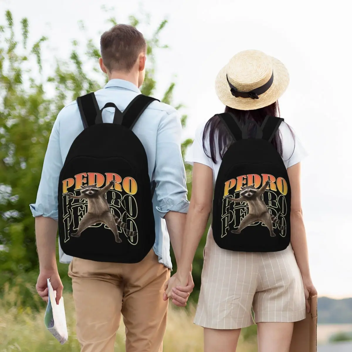 Guaxinim Meme Pedro Song Mochila para homens e mulheres, casual, colegial, mochila de negócios, engraçada, bolsa de ombro, durável