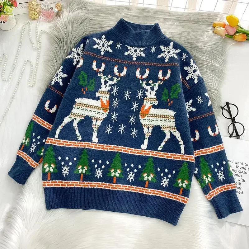Donna Elk maglioni autunno inverno oversize natale maglione lavorato a maglia donna 2022 rosso verde sciolto top Femme Chandails Pull Hiver