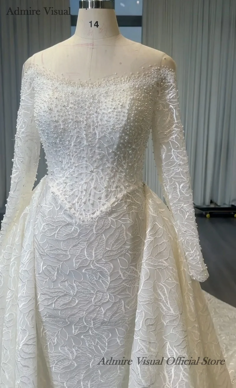 Vestido De novia Visual Admire, encaje De sirena 2 en 1, cuello transparente, mangas completas con cuentas, vestido De novia personalizado, Vestidos De Novias