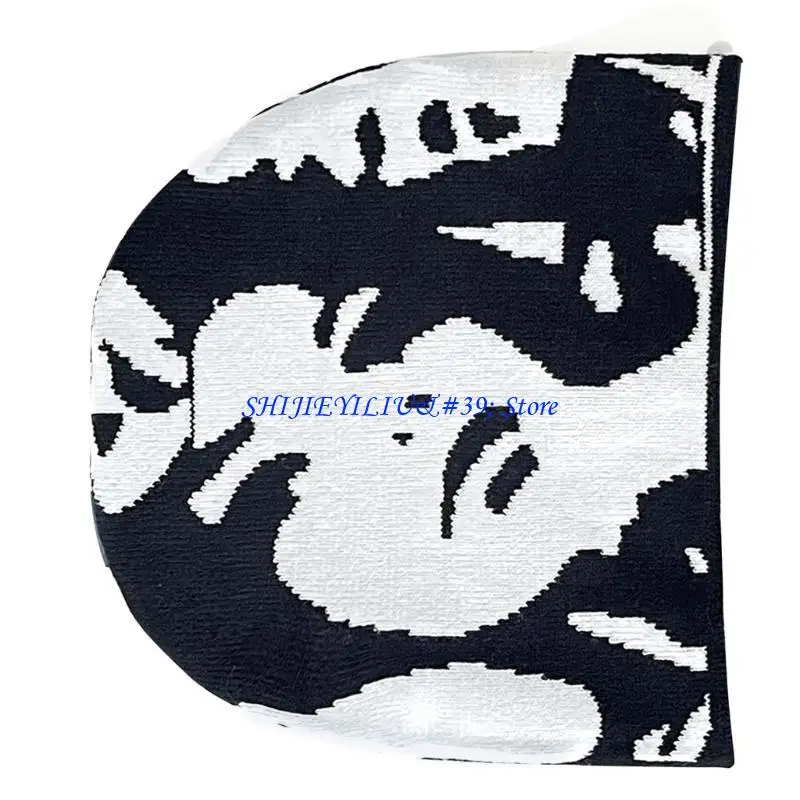 E21F Handmade Hat with Human Portrait Pattern Teen Winter Skiing Walking Hat