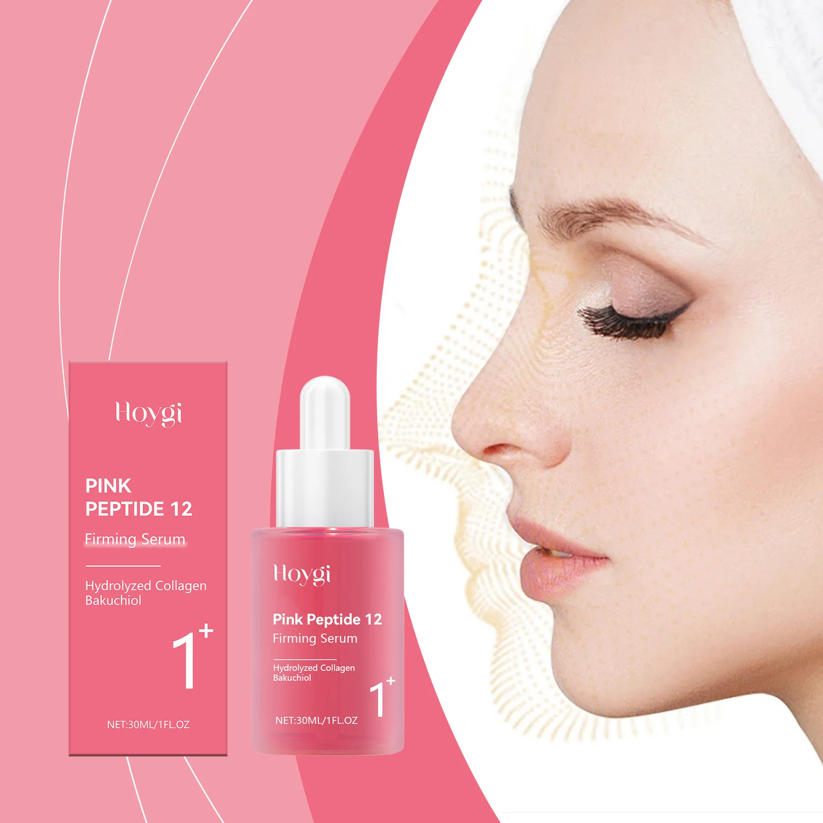 Pink Peptide 12 Firming Serum - 30ml Wajah Anti Penuaan Mengencangkan Kulit & Meningkatkan Elastisitas - Hasil Terlihat dalam 2 Minggu - 1 Fl Oz"