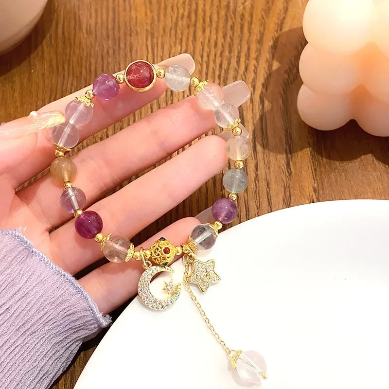 Galaxy Bright~ Super Fairy Sweet and Fresh Princess Wind Star Moon Color Fluorite Bracelet Girl Heart Girlfriend Sister