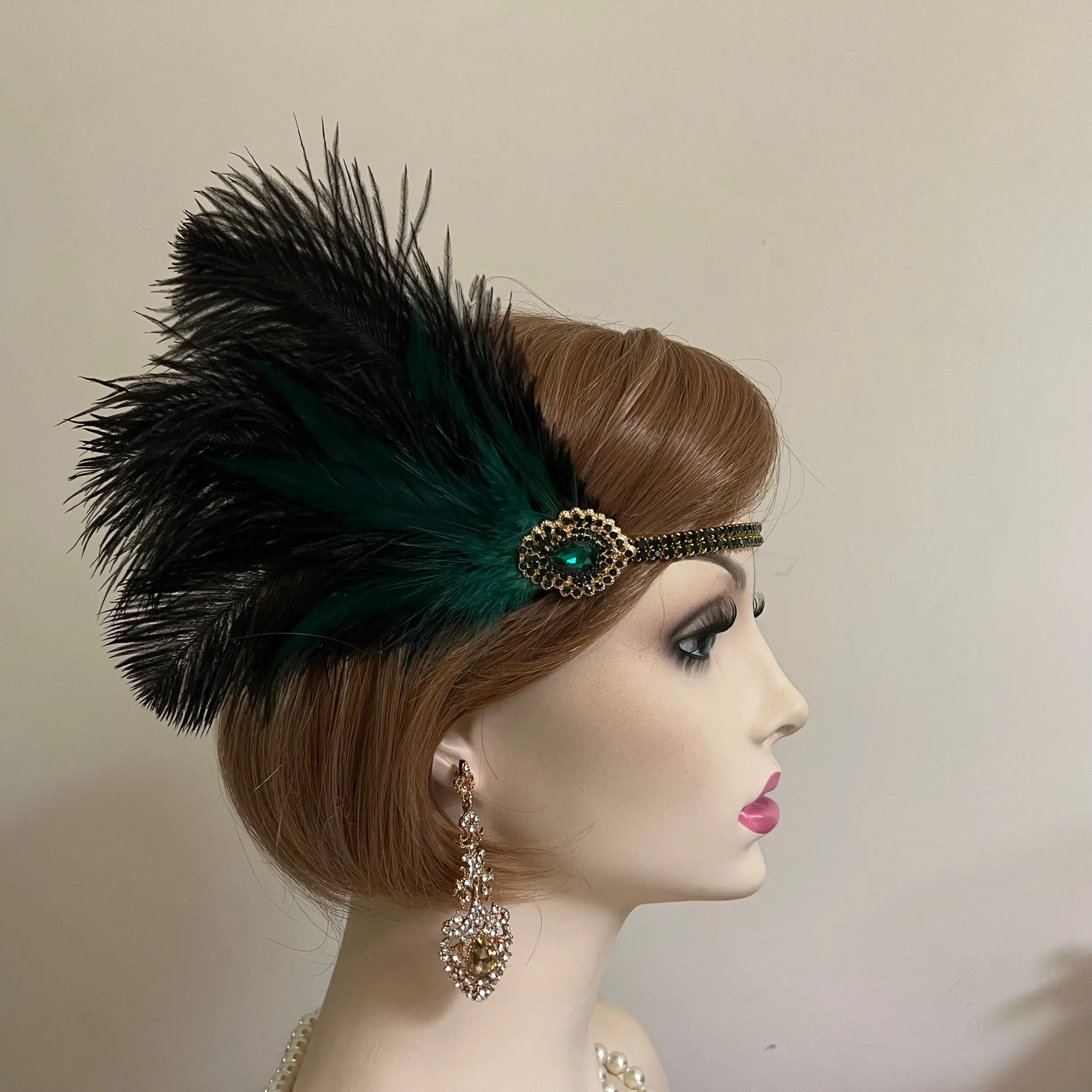 

Аксессуары Зеленый головной убор с клапаном Повязка на голову с бисером «Великий Гэтсби»