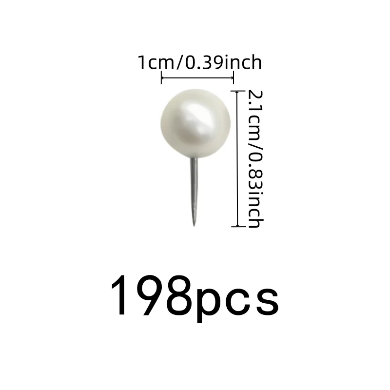 Decorative Pearl Map Pins 198 pcs, Safe Round Head Grip, Sharp Steel Pin Point, for DIY Craft Decoration