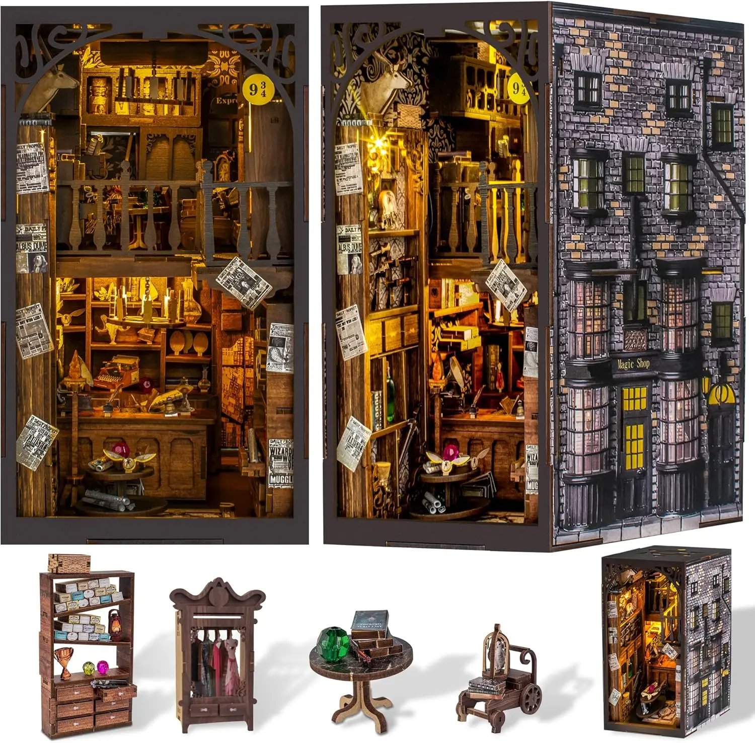 

Набор миниатюрных книжных уголоков «сделай сам», деревянная 3D-головоломка, подставка для книг, декор для Хэллоуина, рождественских подарков, взрослых, подростков