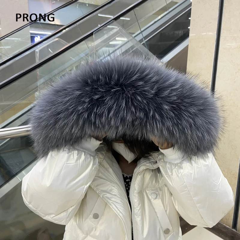 100% Real Fur Collar Natural Raccoon Fur Scarf Women Men Winter Parkas Coat Hood Fur Decor Collar Luxury Warm Large Fur Scarves