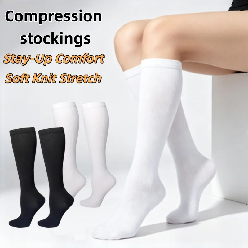 Men Women Compression Socks Soft Knit Stretch Stay-Up Sports Stockings 1Pairs Swelling Relief Running Socks