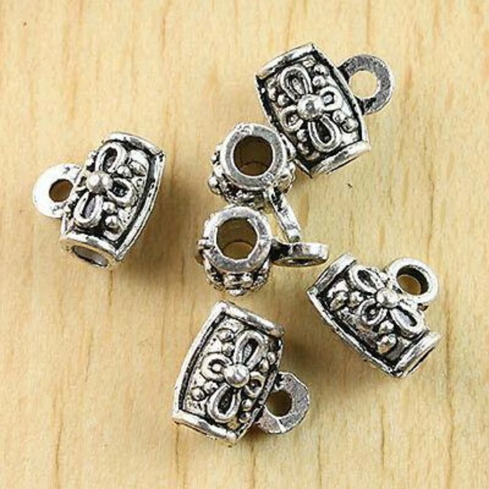 20PCS 11x7mm,hole:3mm,loop:2mm TIBETAN SILVER COLOR CRAFTED FLOWER SPACER BAIL CONNECTOR H0868