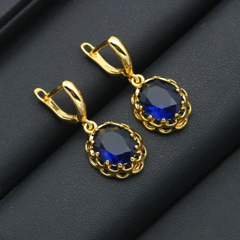 For Women Blue Crystal Gold Jewelry sets  wedding earring pendant necklace ring Best Gift