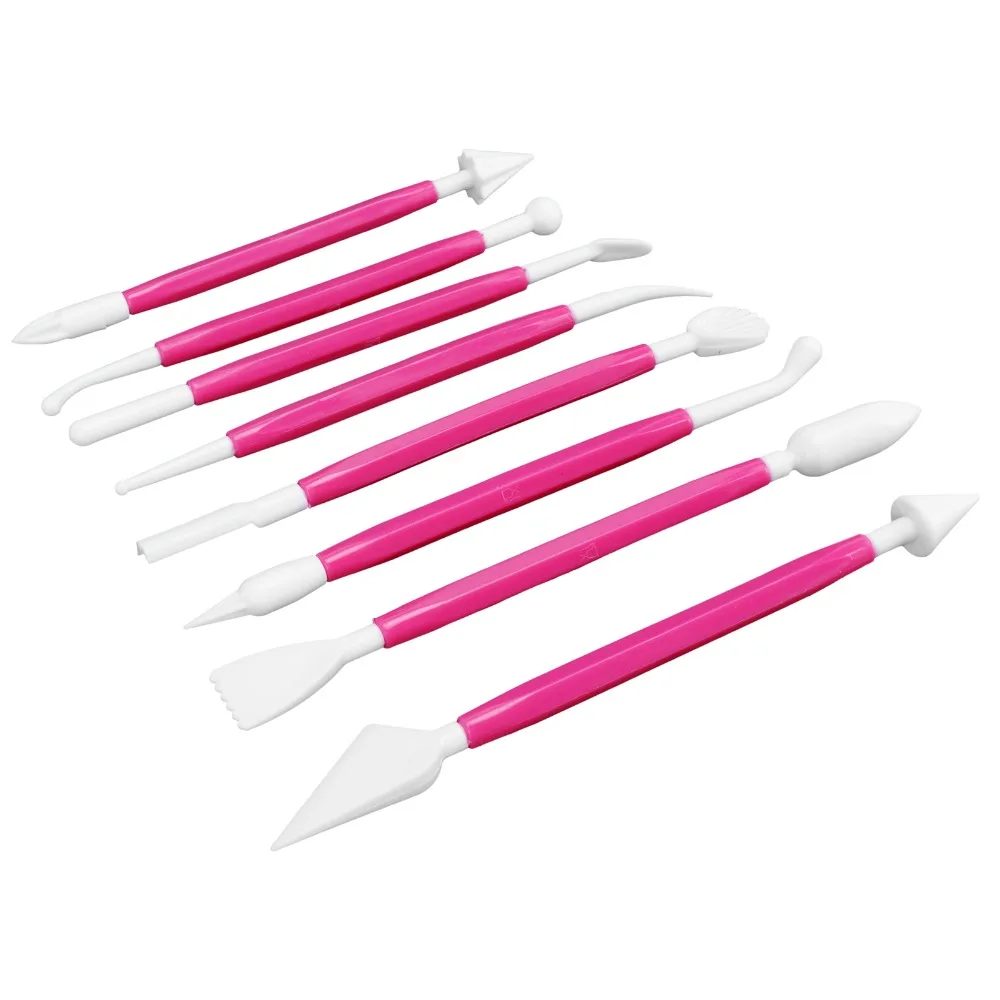 PP Cake Fondant Tool Set 8Pcs Double Ended Cake Decorating Tools Kit Engraving Modeling Rose Red Fondant Modeling Tools