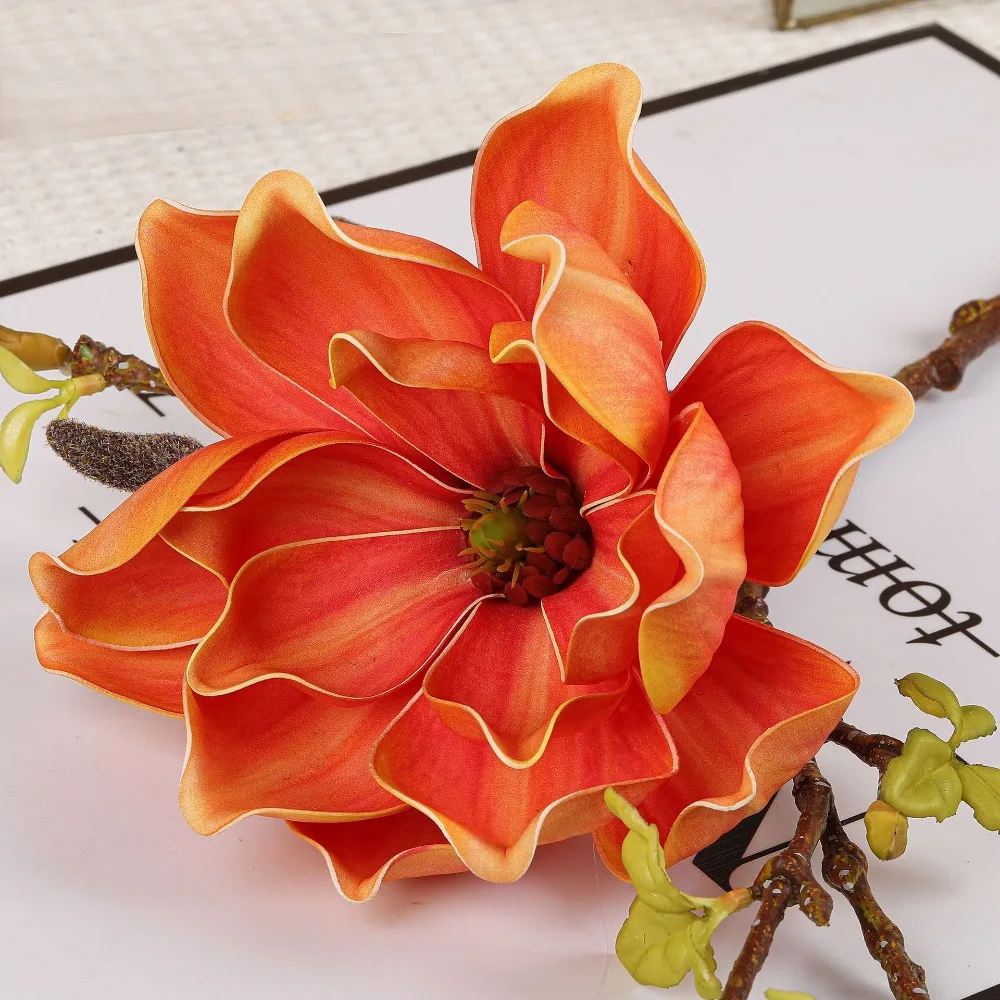 

EVA Artificial Magnolia Branch Real Touch Floral Art Artificial Orchid Flowers Handmade Simulation Big Magnolia Wedding Decor