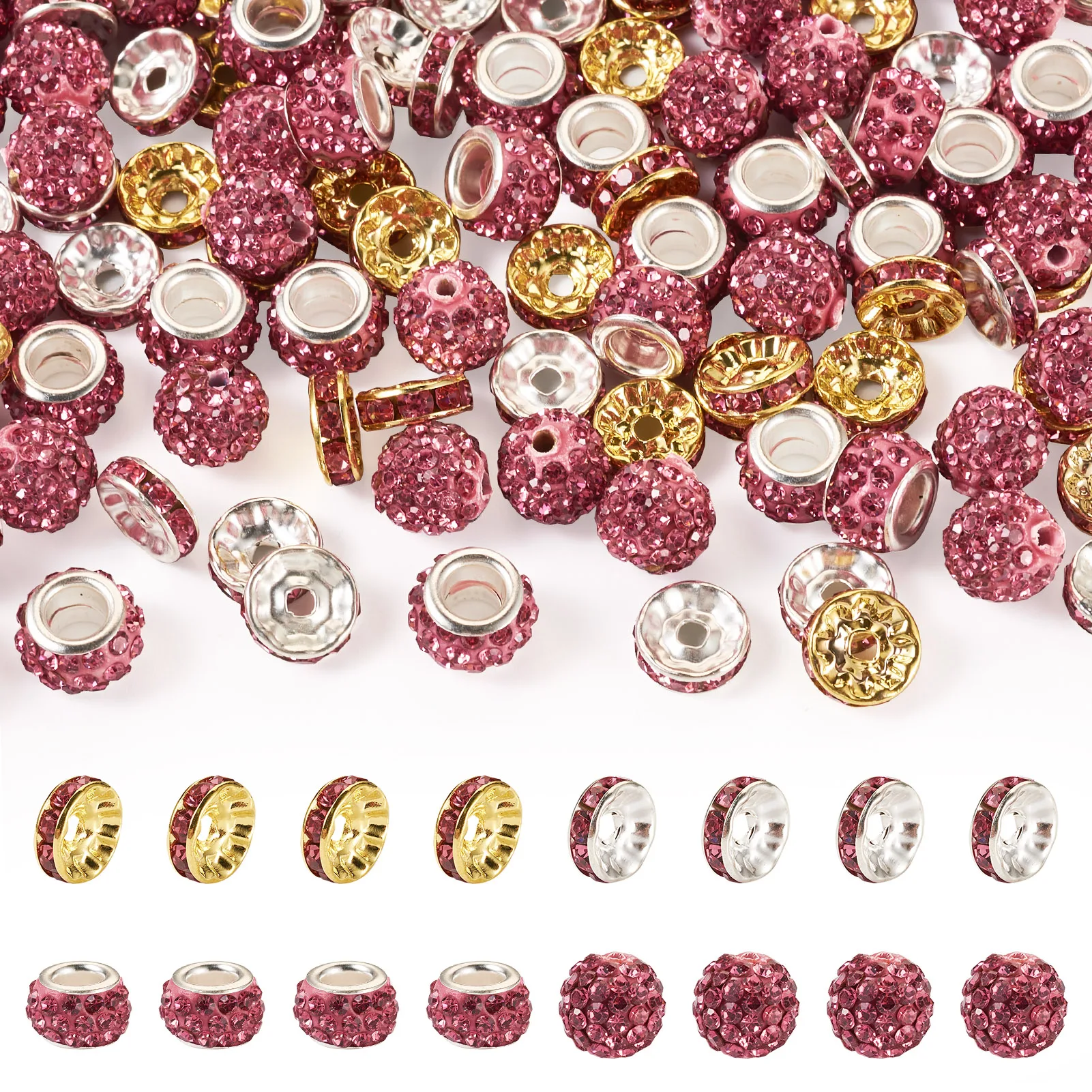 

120Pcs 4 Styles Flat Round Iron Rhinestone Spacer Beads for Making DIY Jewelry Necklace Bracelet Earring Craft Accessories