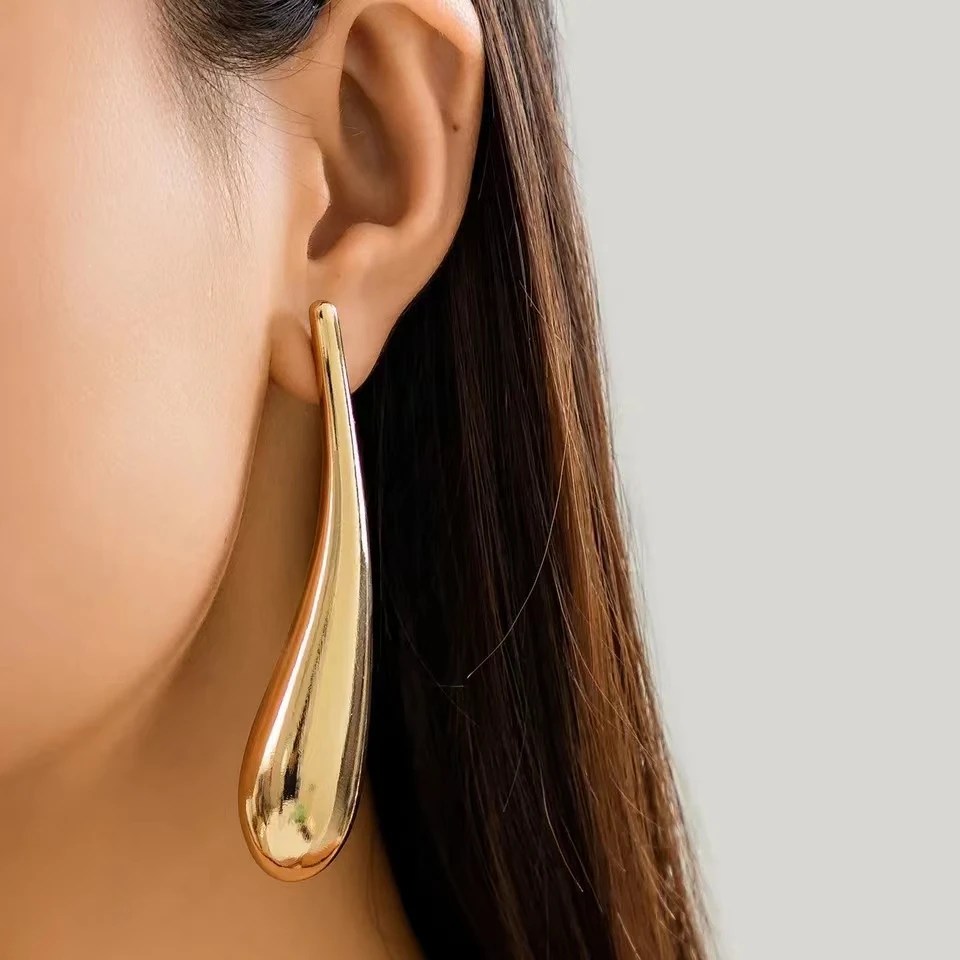 Exaggerated Geometric Big Water Drop Shape Earrings for Women Punk Luxury Gold Color Long Dangle Earrings Party Jewelry New Gift