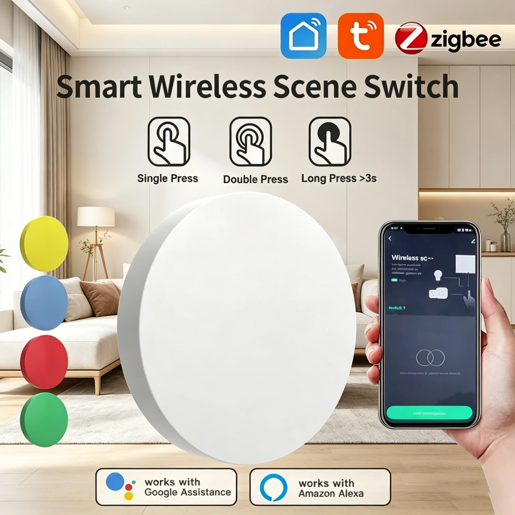 Tuya Zigbee Smart Wireless Scene Button Switch Remote Control Multi-scene Linkage Works with Alexa Google Voice Assistant