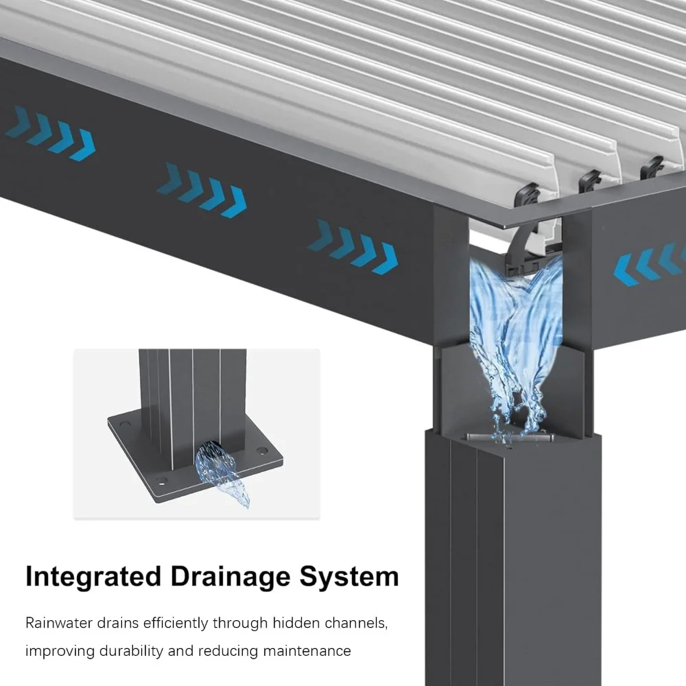 12' X 12' verstelbare lamellenpergola met drainagesysteem Aluminium buitenpergola, dakhardtop tuinhuisje Metalen terraspergola