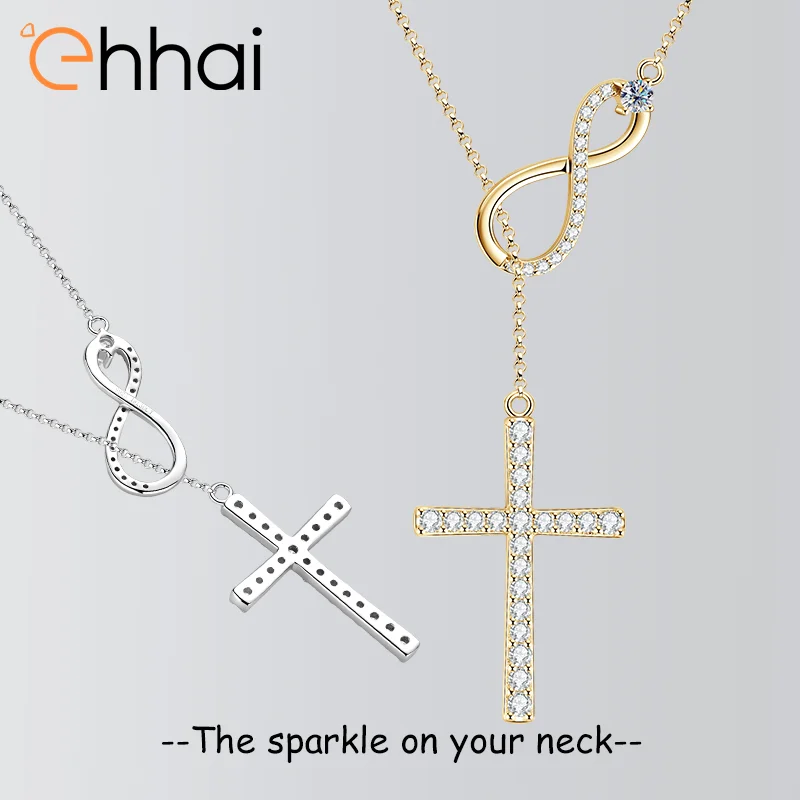 

Ehhai Certified Moissanite Cross Love Heart Infinite Pendant Necklace for Women 925 Sterling Silver Y Lariat Chain Jewelry Gifts