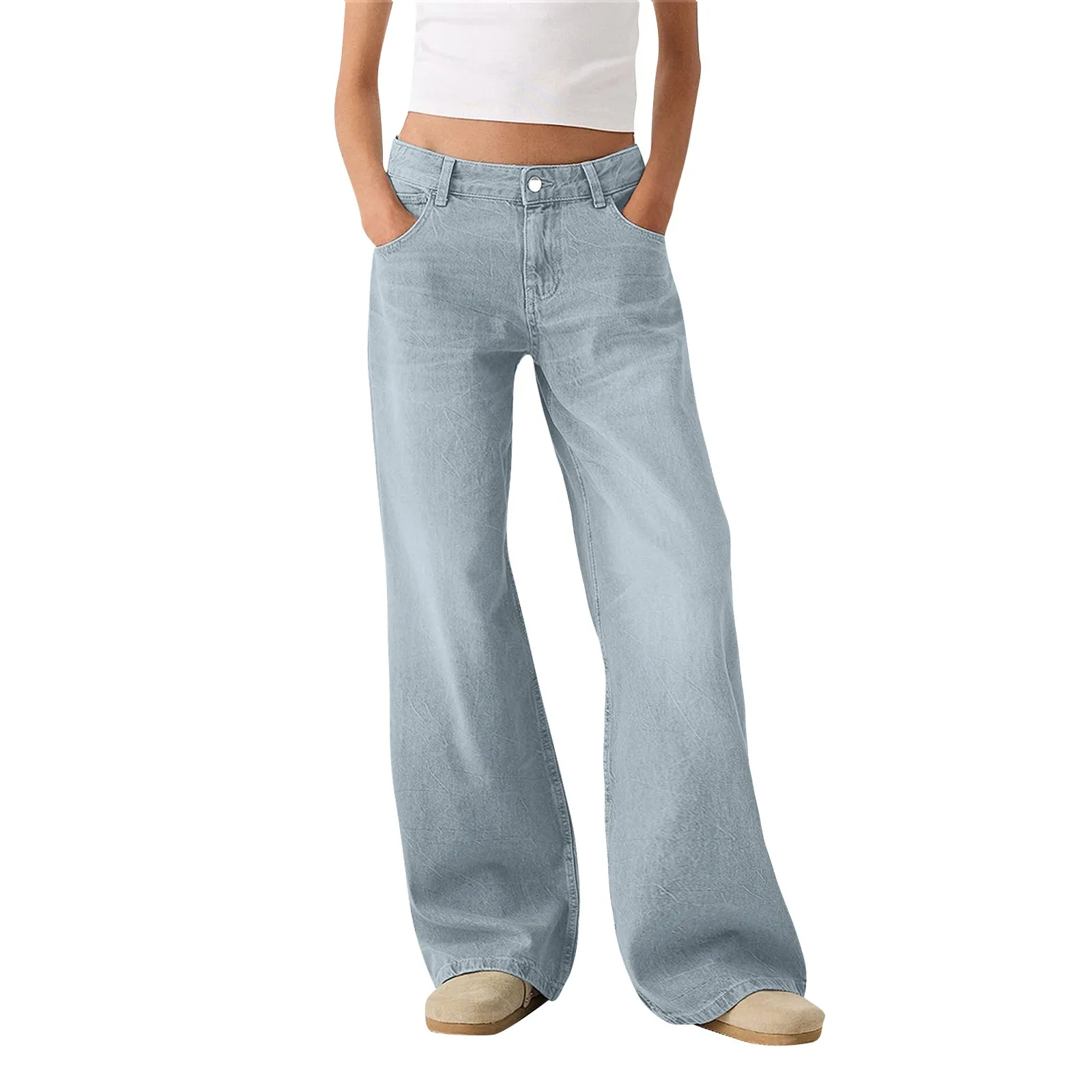 Ladies' Fashion Retro Personality Wash Old High-Waisted Retro Loose Straight Leg Jeans Daily And Versatile Comfy Pants