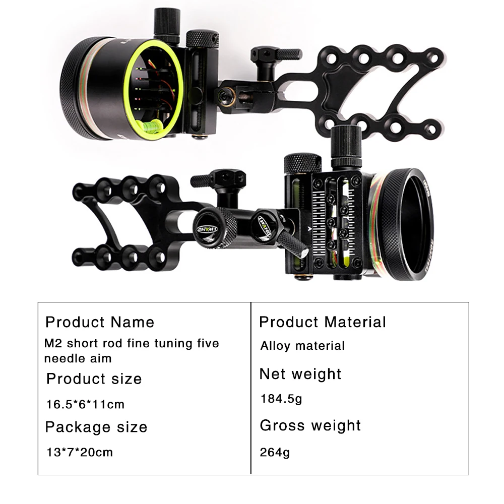 M2 Fine-tuning Five Needles Sight Compound Bow Quick-tuning Aiming Scope Short/Long Rod for Selection