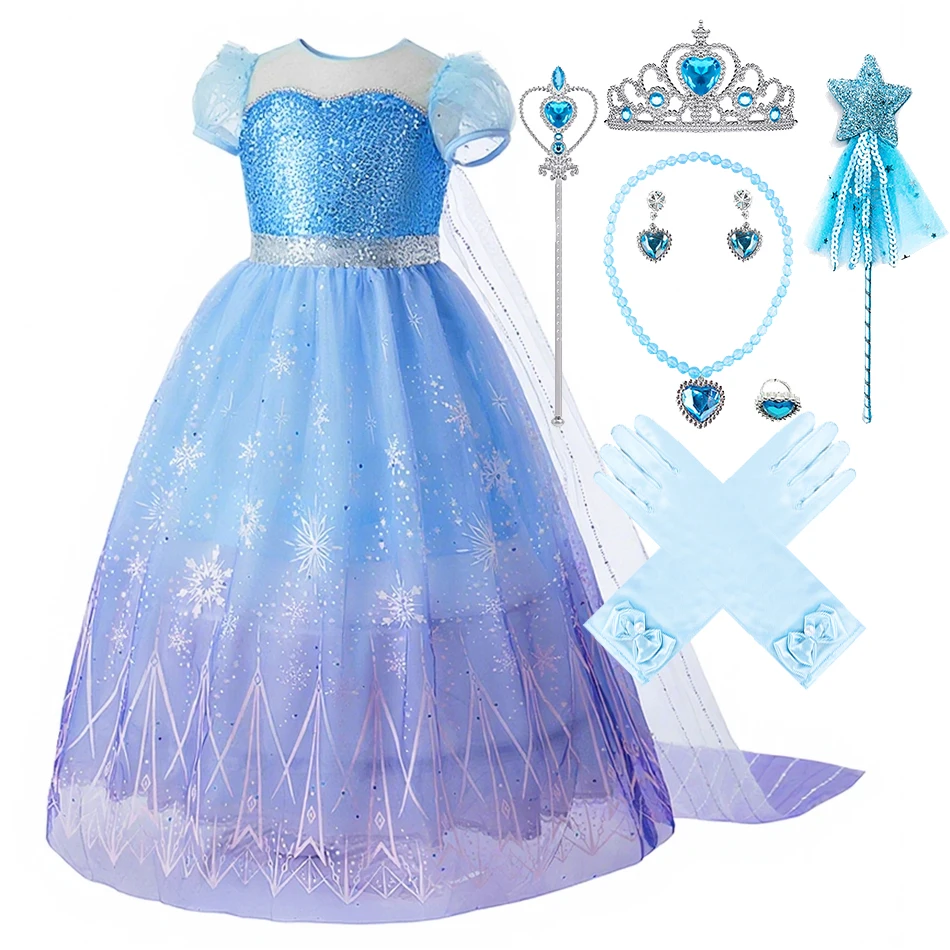 

Детское платье для косплея, детское многослойное маскировочное платье принцессы для девочек, карнавальный костюм Эльзы на Хэллоуин с блестками, ужин, фантазия