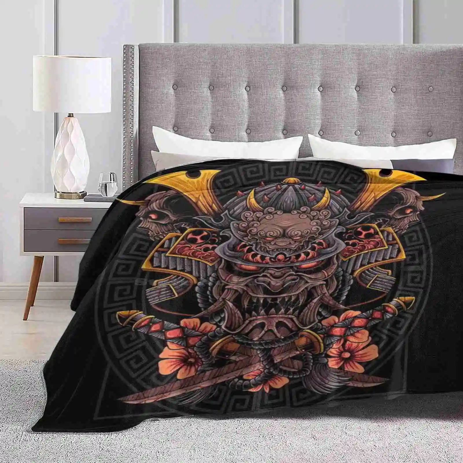 Japanese Oni Art New Arrival Fashion Leisure Warm Flannel Blanket Anime Devil Hannya Tattoo Oni Tattoo Teeth Cat Manga Mecha