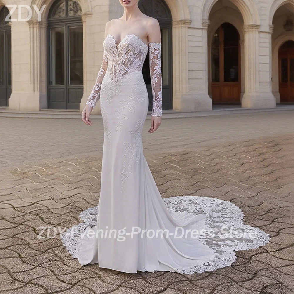 

Customized Elegant Long White Wedding Dresses Sweetheart Floor-Length Mermaid Brides Dress Women Vestidos De Novias Gowns 2025