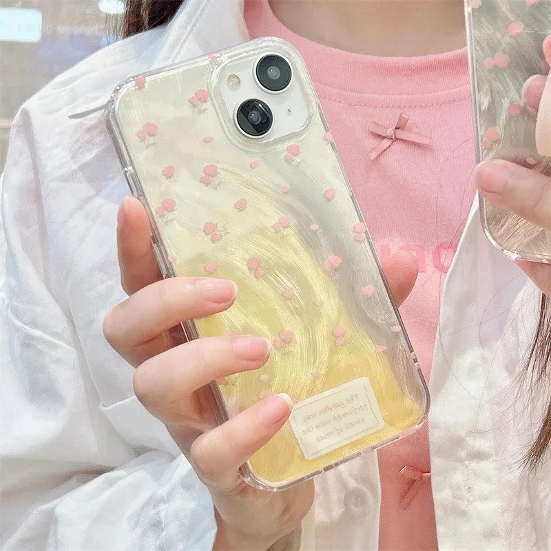 Funda de teléfono con diseño de muselina plateada con personalidad, soporte de anillo de flores, fundas de protección para iPhone 15, 14, 13, 12 Pro Max