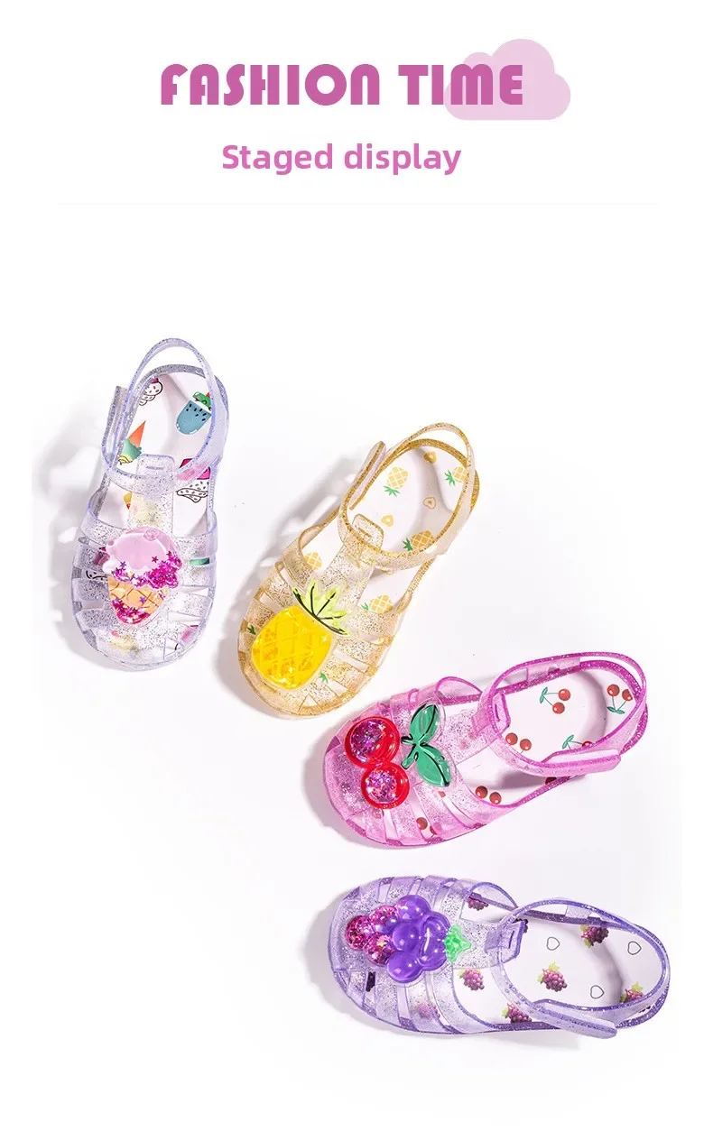 Modische Sommer-Neuheit: Kinder-Jelly-Sandalen, Trendige Süße Strandschuhe, Mädchen-Cartoon-Frucht-Sandalen, Schüler-Kristallschuhe – Detail 9