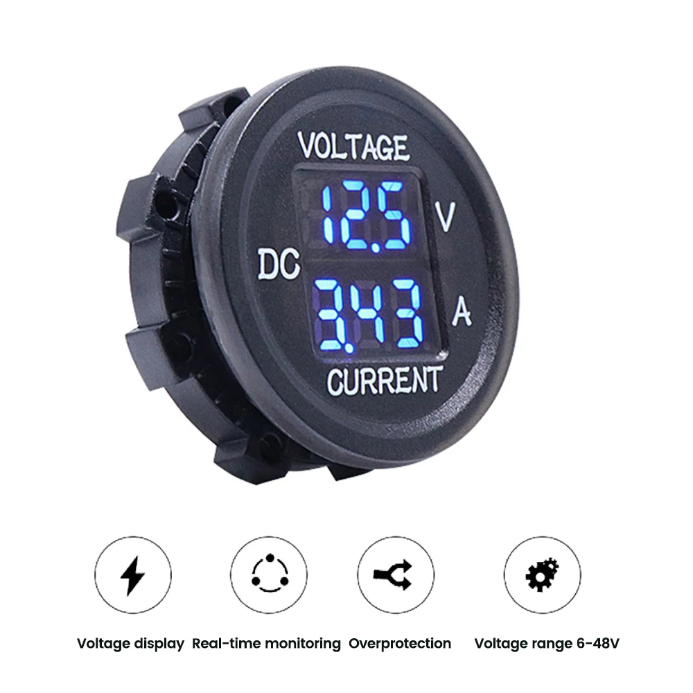 Imagem -05 - Digital Voltímetro Amperímetro Bits Redondo Led Painel Tensão Medidor de Corrente para Carro Volt Amp Tester Monitor Verde Azul Dc5v48v 010a