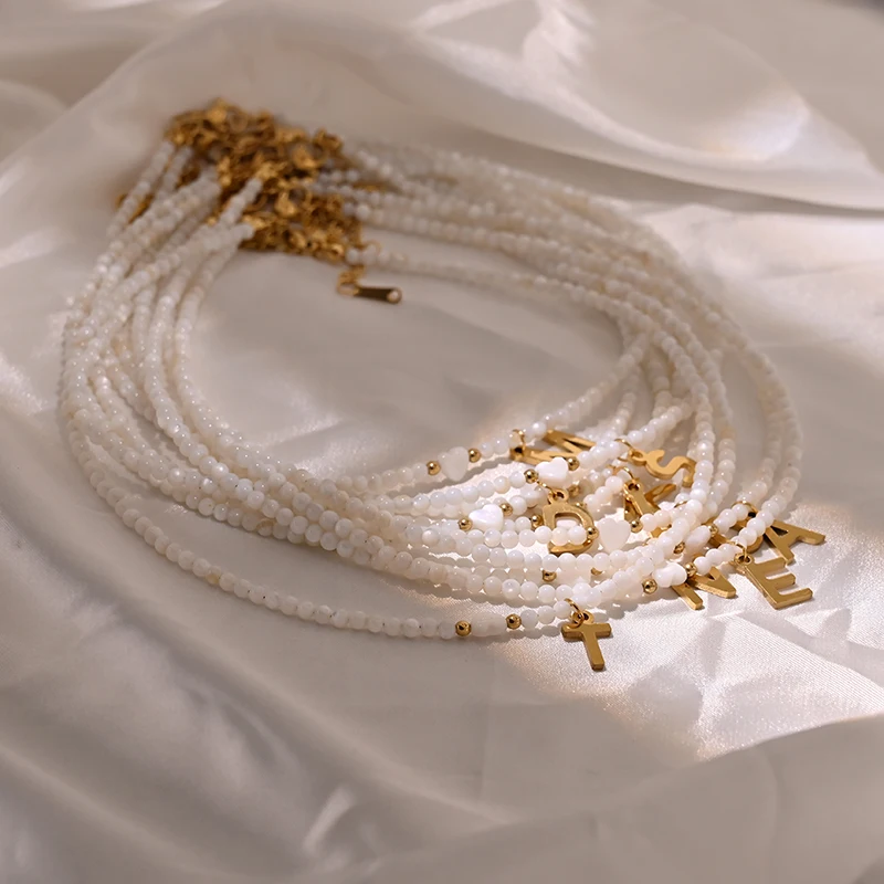 Edelstahl Ersten Herz Halskette für Frauen Natürliche Shell Perlen Brief Halsband Modeschmuck Boho Streetwear Collier Femme