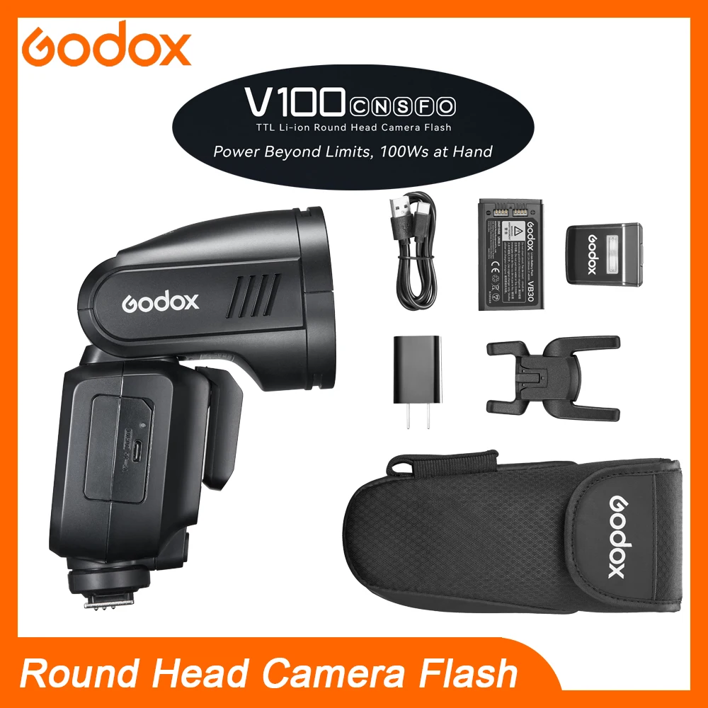 Godox V100 Round Head Camera Flash Wireless Transmission Speedlite Flash for Canon Nikon Sony Fuji Olympus