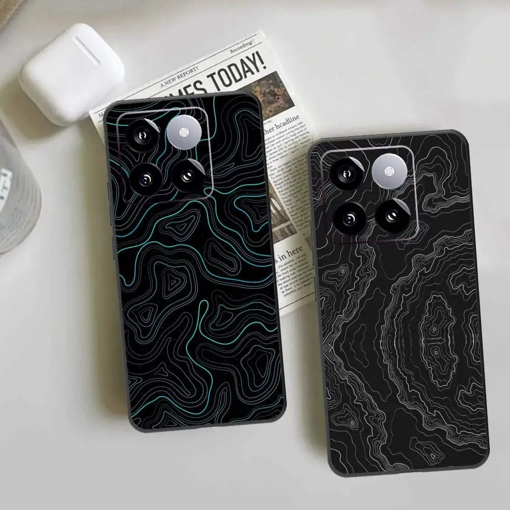 Geographic Contours Phone Case For Xiaomi 14 Ultra 14 13T 13Pro 13 12T 12 11T 11i 11 Black Silicone Case