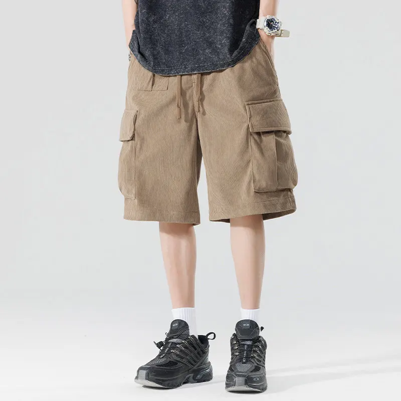 Men's Corduroy Shorts Summer New American Retro Casual Multi-Pocket Shorts Breathable Short Pants for Daily Outdoor Cargo Short