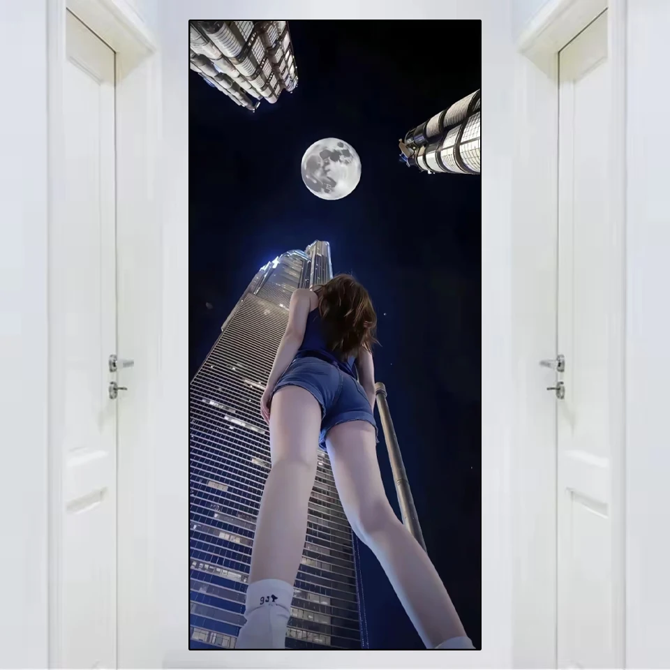 Latest Fashion 5DDIY Diamond Painting Women's Landscape Tall Buildings Moon Mosaic Cross Embroidery Artwork Decoration Home