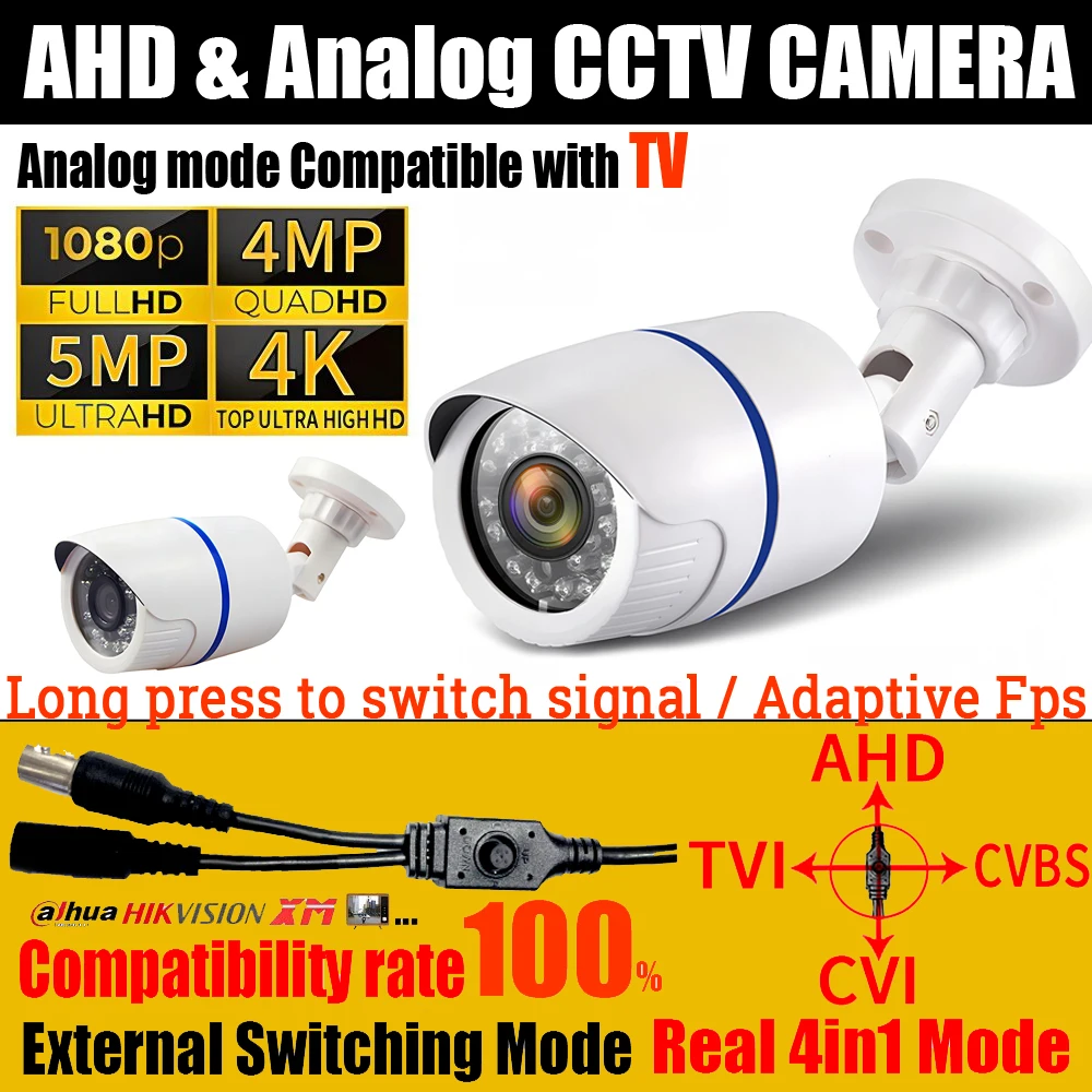 

HK/DH/XM Compatible 4MP/5MP Ultra AHD Camera 4K/2MP TVI/CVI/CVBS 4in1 OSD Switch HD Security Monitor Waterproof Outdoor Bracket