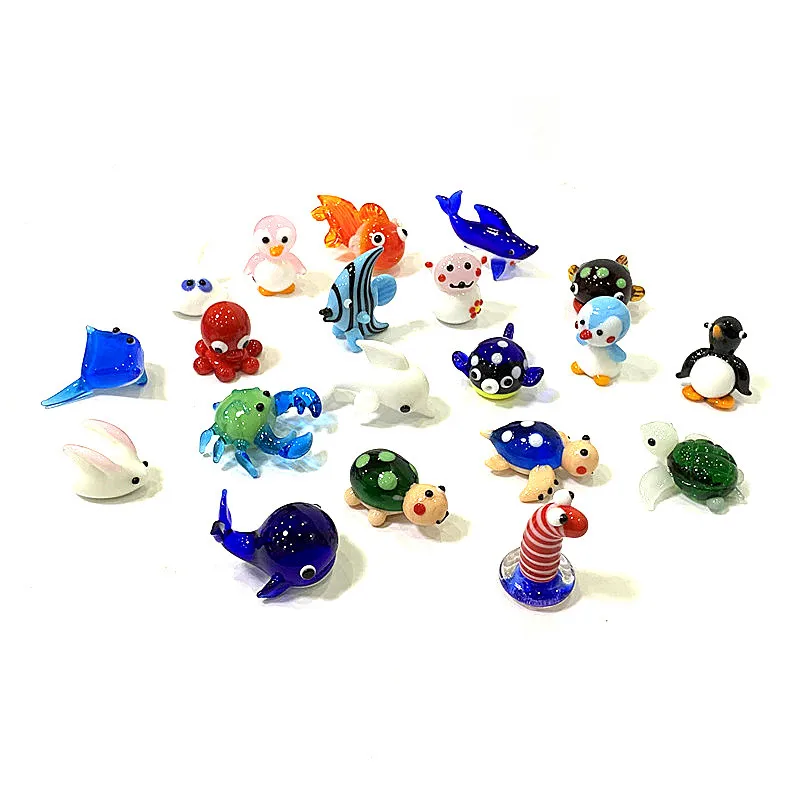 Mini Glass Marine Animal Figurine Cute Dolphin Octopus Penguin Puffer Fish Stingray Whale Shark Crab Turtle Eel Bunny Ornaments