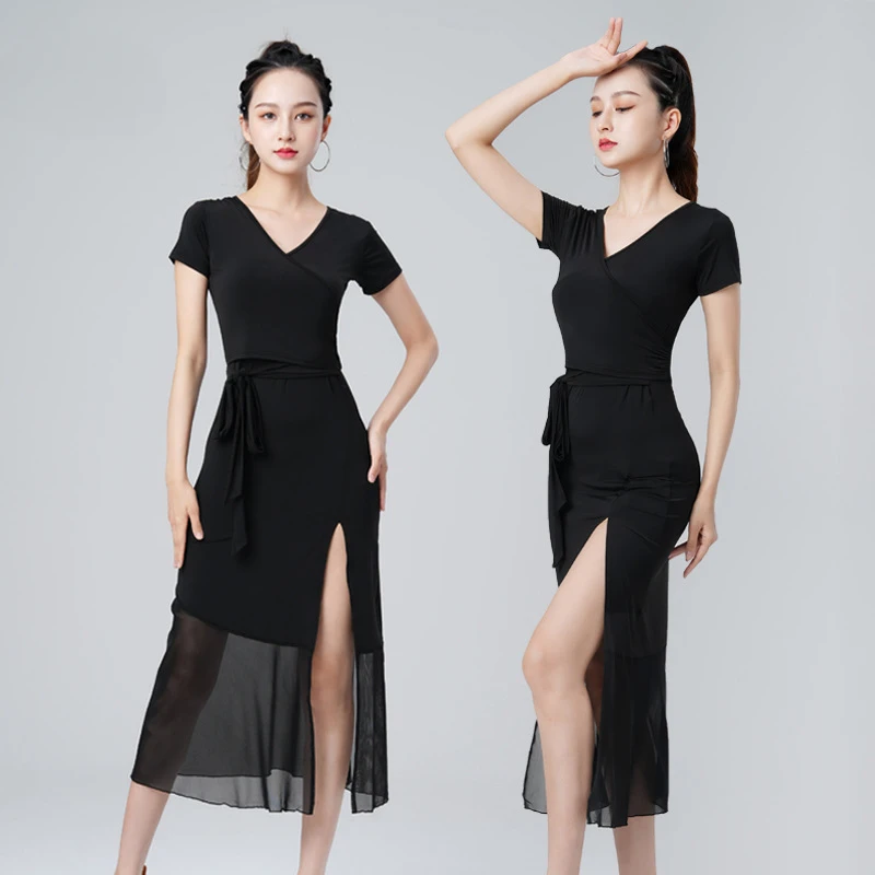

Latin Dance Dress Summer Adult Women's New Short-sleeved Dance Performance Suit 2024 Practice Dance Dress Big Swing Dress