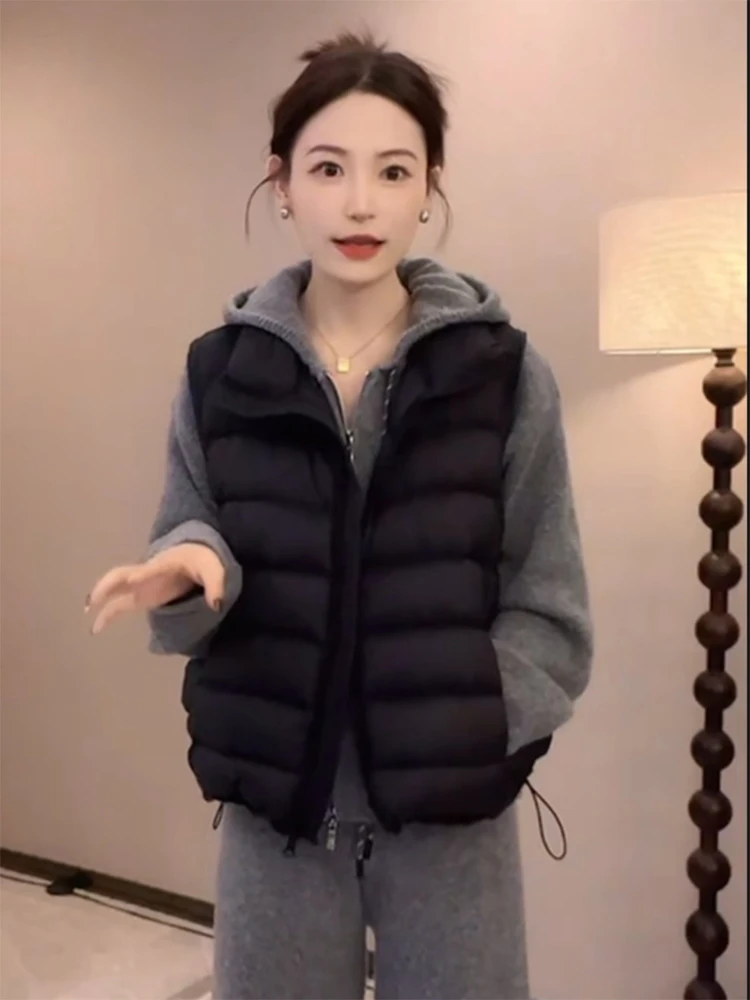 

Faionable ort Cotton Vest Women's Outerwear Svel Stand Collar Autumn Winter New Arrival Korean Sle Loose Fit Zipper