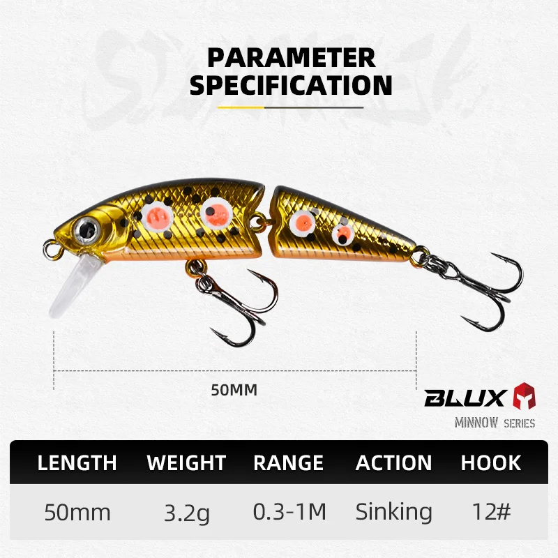 BLUX DR. Minnow Joint 50S Swimbait 50mm 3.2g Tonący wobler Przynęta wędkarska Sztuczna twarda przynęta na szczupaka Bass Trout — zdjęcie 4