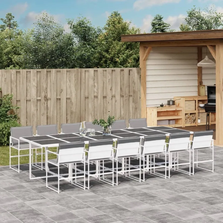 

Garden Dining Set White Light Grey