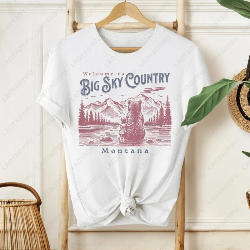 

Футболки Montana Bear Big Sky Country Adventurers для любителей природы, хлопковая футболка для отдыха и путешествий, походов, дикой природы, мужские и женские футболки, подарки