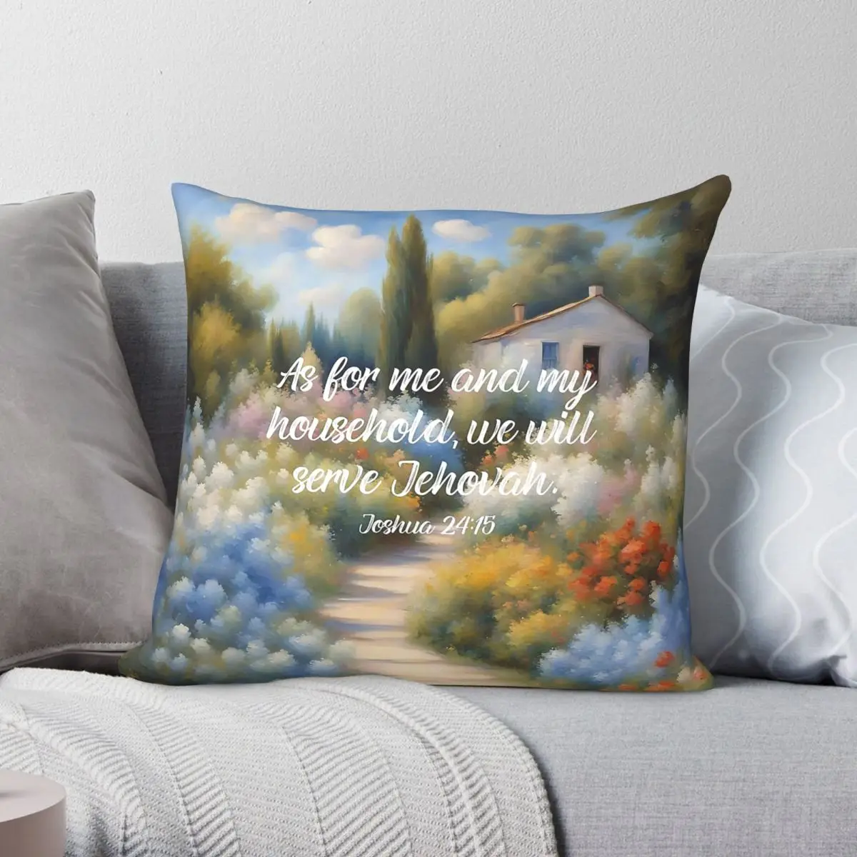 Joshua 24:15 House & Garden Square Pillowcase Polyester Linen Velvet Creative Zip Decor Pillow Case Bed Cushion Cover Wholesale