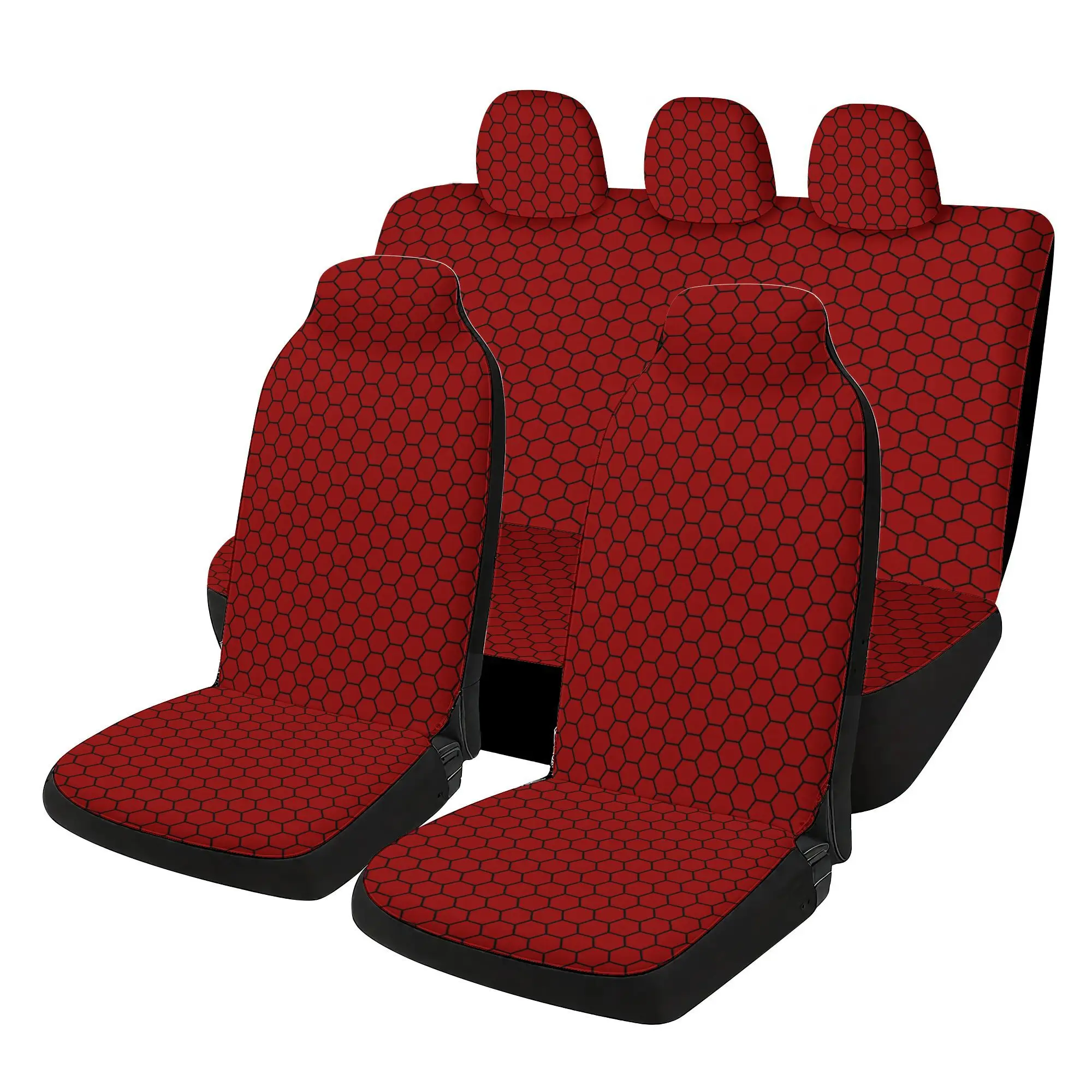 7pcs Red Hexagonal Print Car  Covers Set | Includes 2 Front  Covers + 1 Rear  Back Cover + 1 Rear  Cover + 3 Car