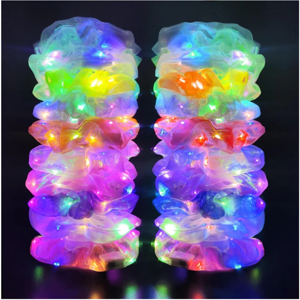 10pcs LED Scrunchies Light Up Scrunchies Elastic Glow Hairbands Hair Scrunchies Neon Accessories with 3 Light Modes Girls Women