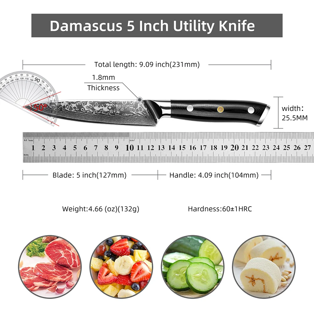 Classic Utility Paring Knives Chef\'s VG10 Damascus Steel Blade Cut Small Vegetable Meat Fruit Slicing Kitchen Knife Tools