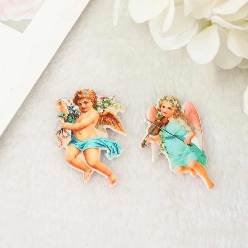 10Pcs Vintage Valentine Charms Creative Acrylic Cupid Angel Wings Pendant For Necklace Earring DIY Making Accessories